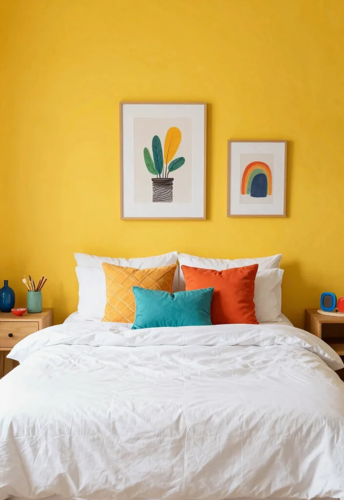 17 Bedroom With Accent Wall Ideas Simple High Impact - 16. Bright and Cheerful 1
