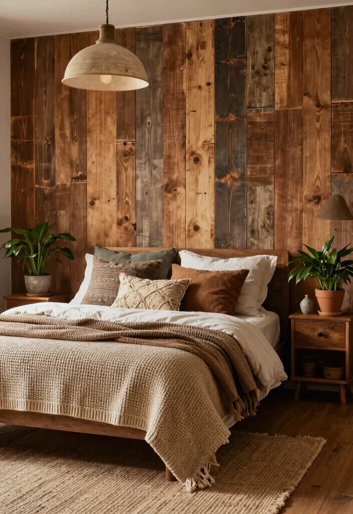 17 Bedroom With Accent Wall Ideas Simple High Impact - 2. Rustic Wood Panels 1