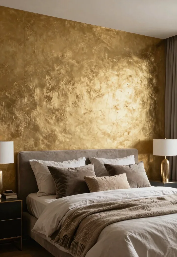 17 Bedroom With Accent Wall Ideas Simple High Impact - 8. Metallic Accents 1