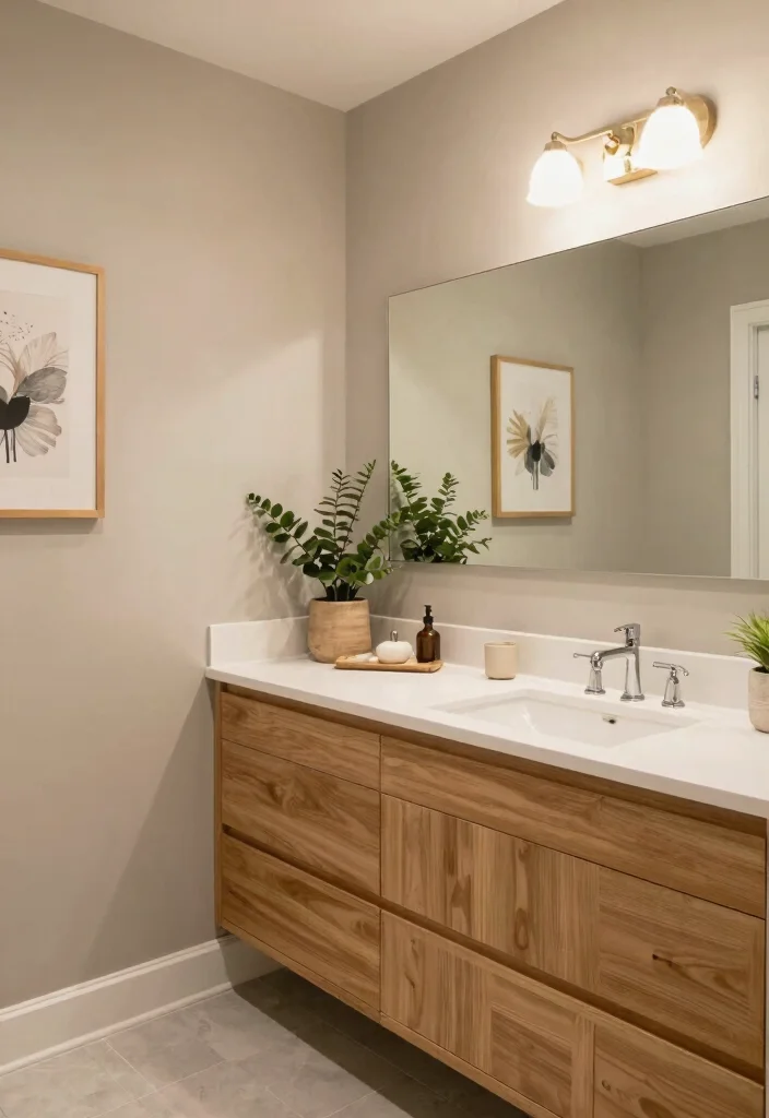 17 Gray Vanity Bathroom Paint Color Ideas For Master Baths - 13. Beige Gray Versatility 1