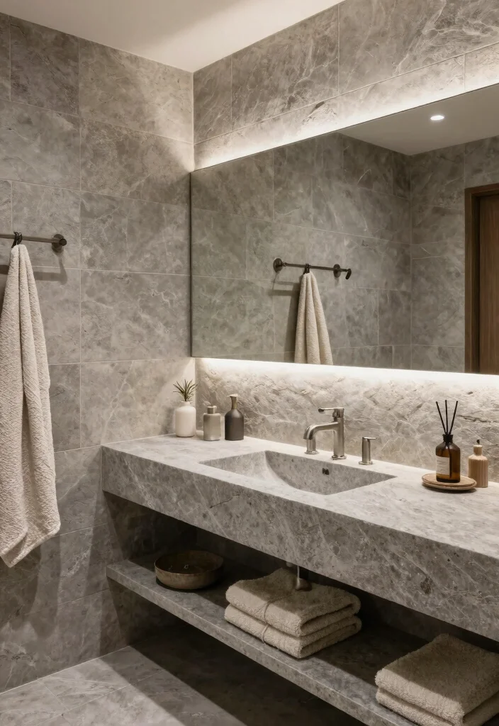 17 Gray Vanity Bathroom Paint Color Ideas For Master Baths - 16. Stone Gray Timelessness 1