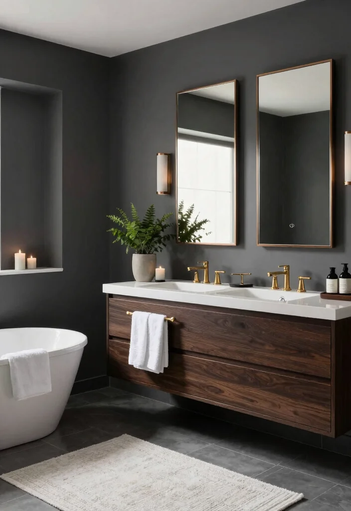 17 Gray Vanity Bathroom Paint Color Ideas For Master Baths - 2. Charcoal Elegance 1