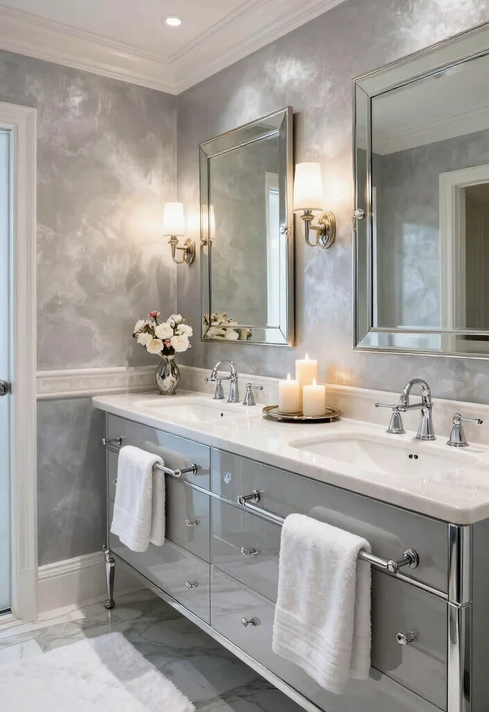 17 Gray Vanity Bathroom Paint Color Ideas For Master Baths - 8. Silver Gray Glamour 1
