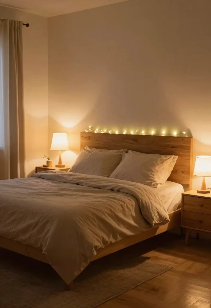 17 Green and Wood Bedroom Ideas for Earthy Balanced Design - 12. Ambient Lighting 1