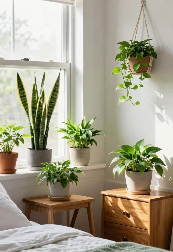 17 Green and Wood Bedroom Ideas for Earthy Balanced Design - 2. Lush Greenery for Fresh Vibes 1