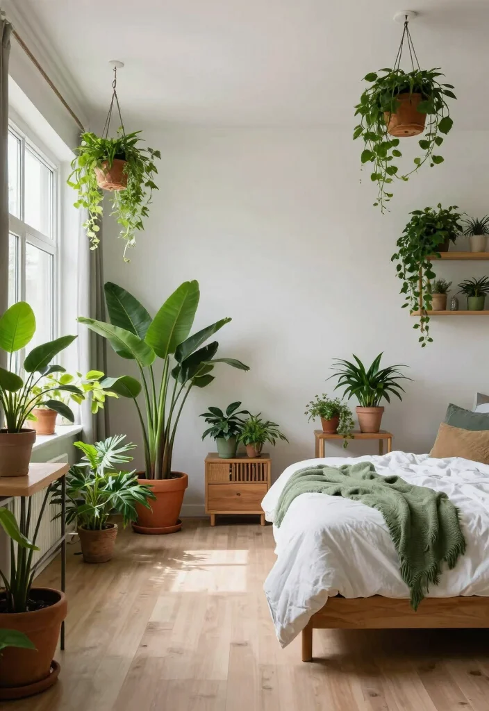 17 Long Bedroom Layout Ideas: Smart Flow Solutions - 16. Keep it Fresh with Greenery 1