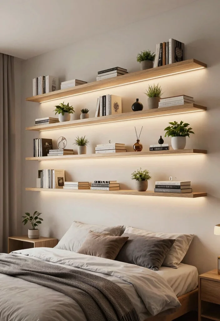 17 Long Bedroom Layout Ideas: Smart Flow Solutions - 2. Utilize Vertical Space with Shelving 1