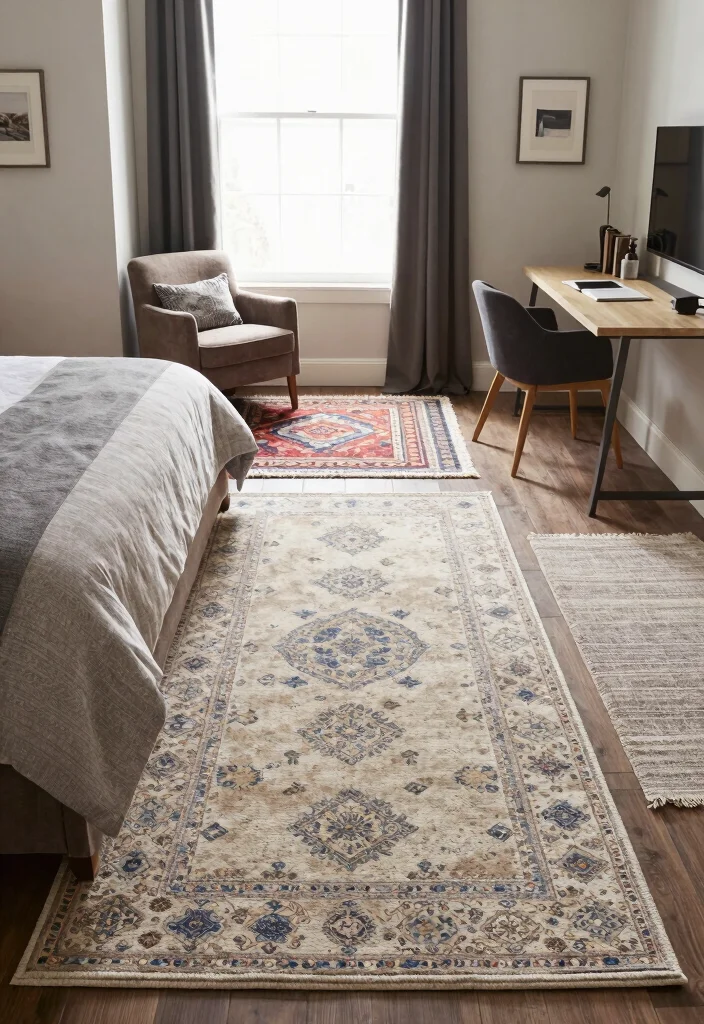 17 Long Bedroom Layout Ideas: Smart Flow Solutions - 3. Zone Your Space with Rugs 1