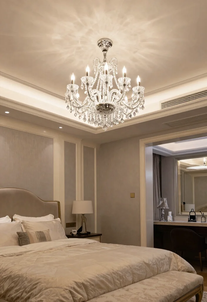 17 Luxurious Tray Ceiling Ideas for Your Bedroom Master Suite - 4. Luxe Crystal Lighting 1