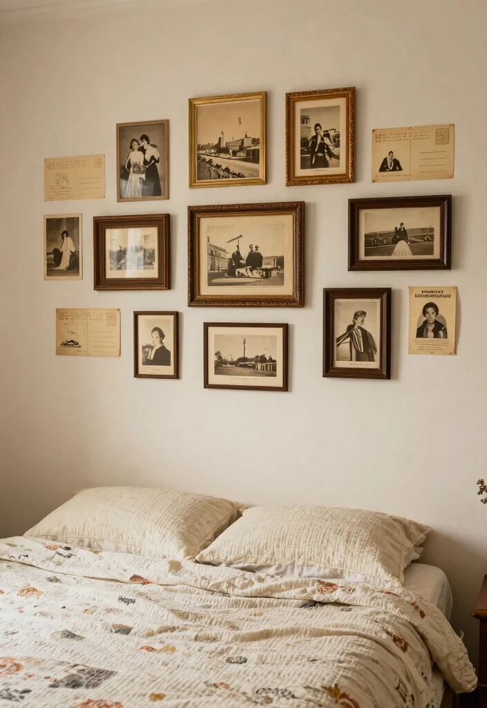 18 Bedroom Gallery Wall Above Bed Ideas for a Balanced Aesthetic - 10. Vintage Finds 1