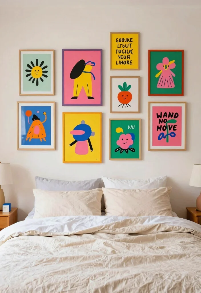 18 Bedroom Gallery Wall Above Bed Ideas for a Balanced Aesthetic - 12. Whimsical Elements 1