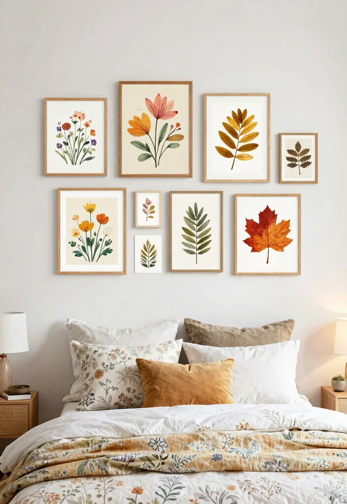 18 Bedroom Gallery Wall Above Bed Ideas for a Balanced Aesthetic - 14. Seasonal Rotation 1