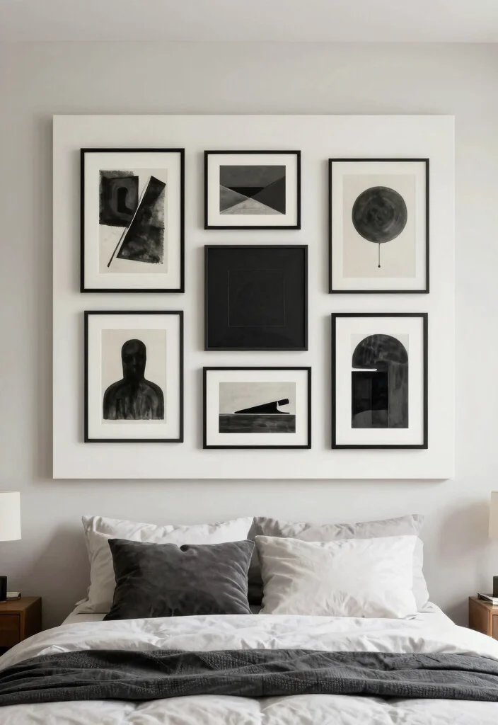 18 Bedroom Gallery Wall Above Bed Ideas for a Balanced Aesthetic - 15. Artistic Framework 1
