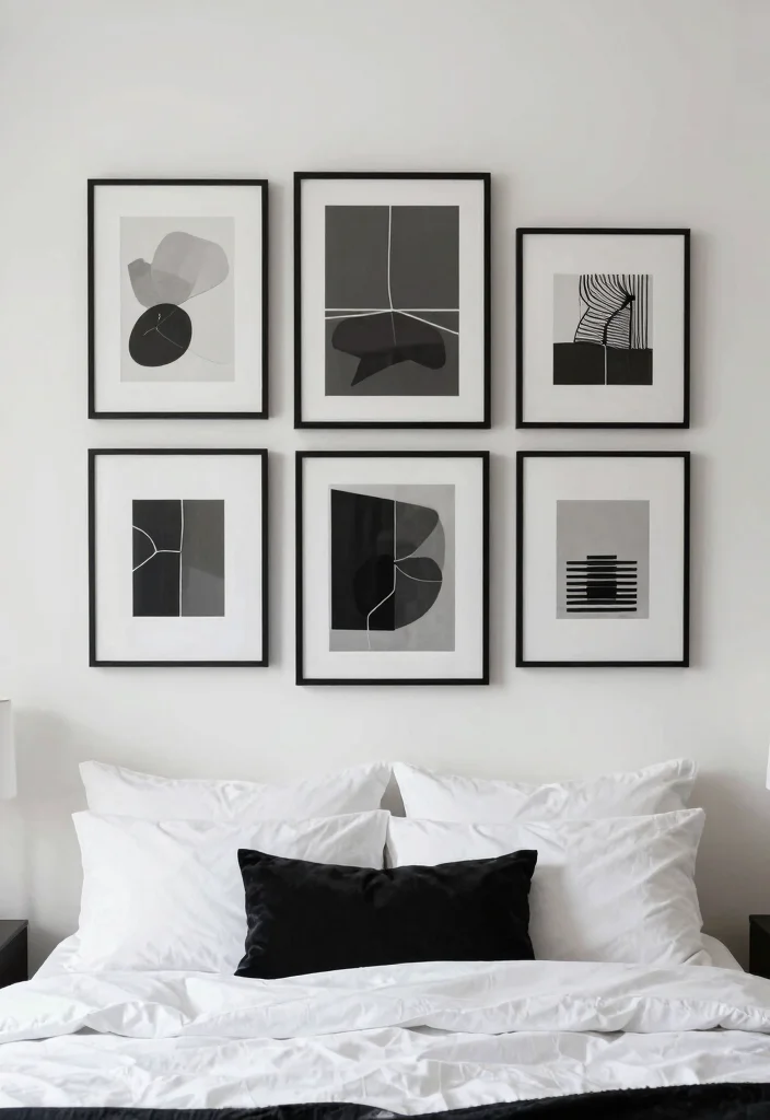 18 Bedroom Gallery Wall Above Bed Ideas for a Balanced Aesthetic - 5. Minimalist Black Frames 1
