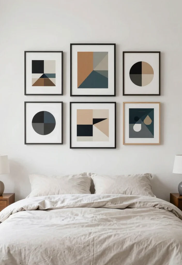 18 Bedroom Gallery Wall Above Bed Ideas for a Balanced Aesthetic - 9. Geometric Patterns 1