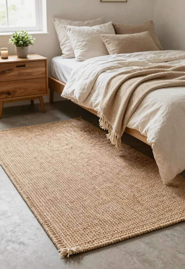 18 Bedroom Rugs Under Bed Ideas Perfect Proportions - 1. Natural Jute Rug 1
