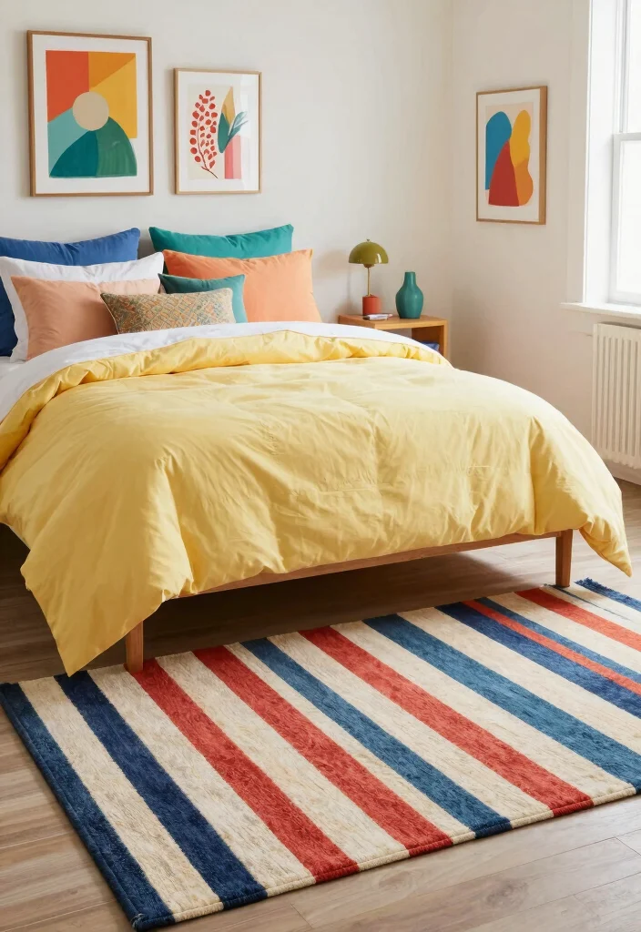 18 Bedroom Rugs Under Bed Ideas Perfect Proportions - 10. Striped Area Rug 1