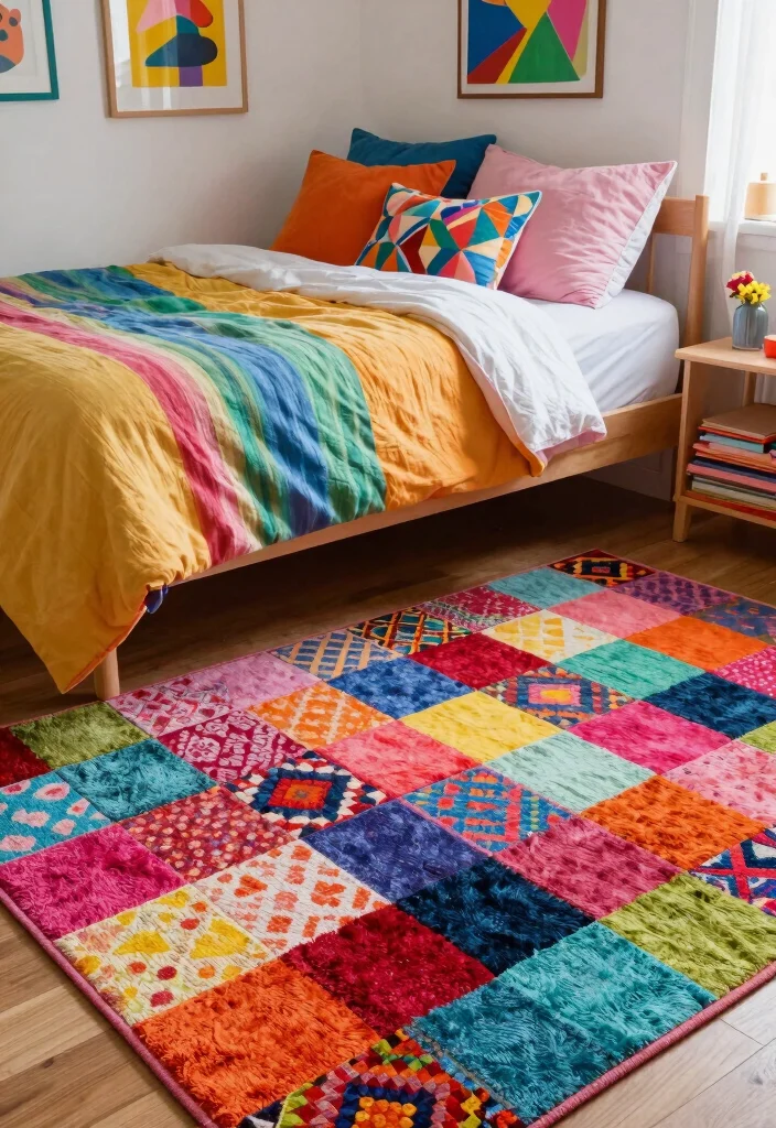 18 Bedroom Rugs Under Bed Ideas Perfect Proportions - 15. Colorful Patchwork Rug 1