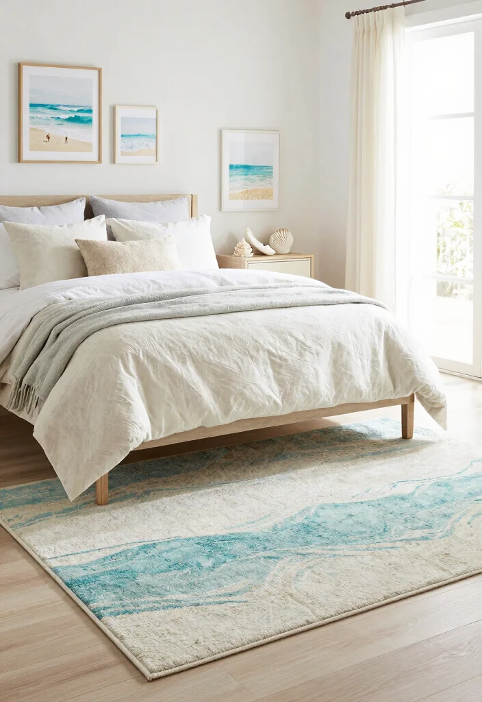 18 Bedroom Rugs Under Bed Ideas Perfect Proportions - 16. Coastal Inspired Rug 1