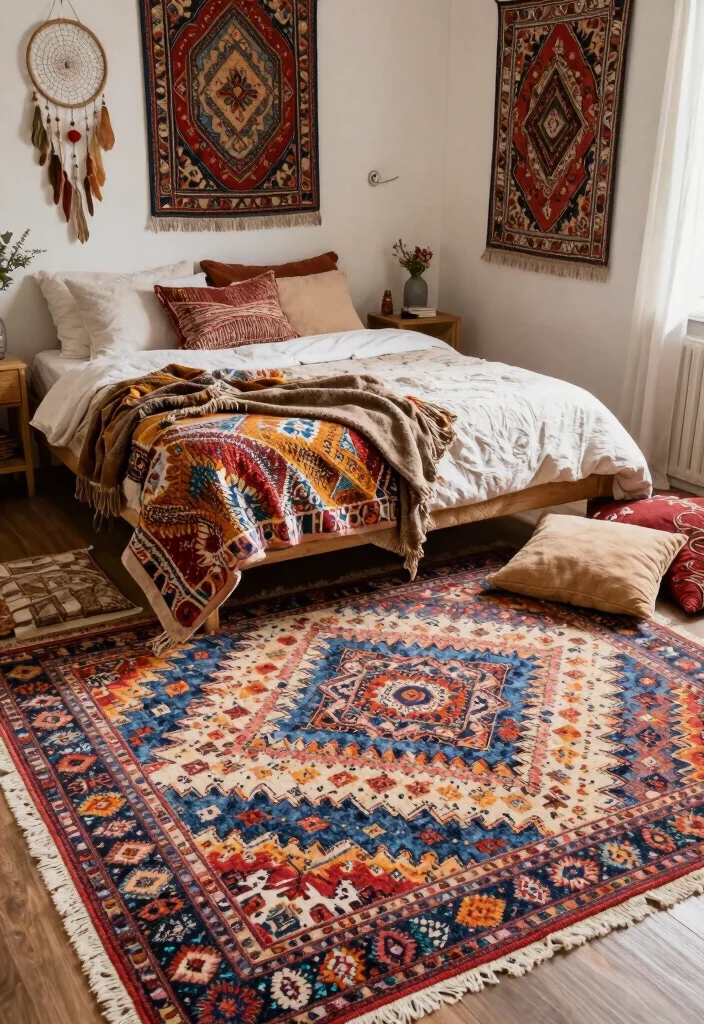 18 Bedroom Rugs Under Bed Ideas Perfect Proportions - 5. Bohemian Style Rug 1