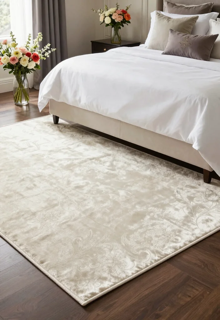 18 Bedroom Rugs Under Bed Ideas Perfect Proportions - 6. Luxurious Silk Rug 1