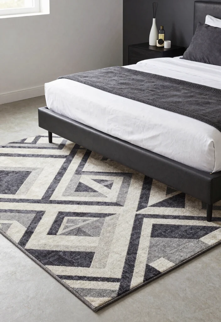 18 Bedroom Rugs Under Bed Ideas Perfect Proportions - 8. Geometric Pattern Rug 1
