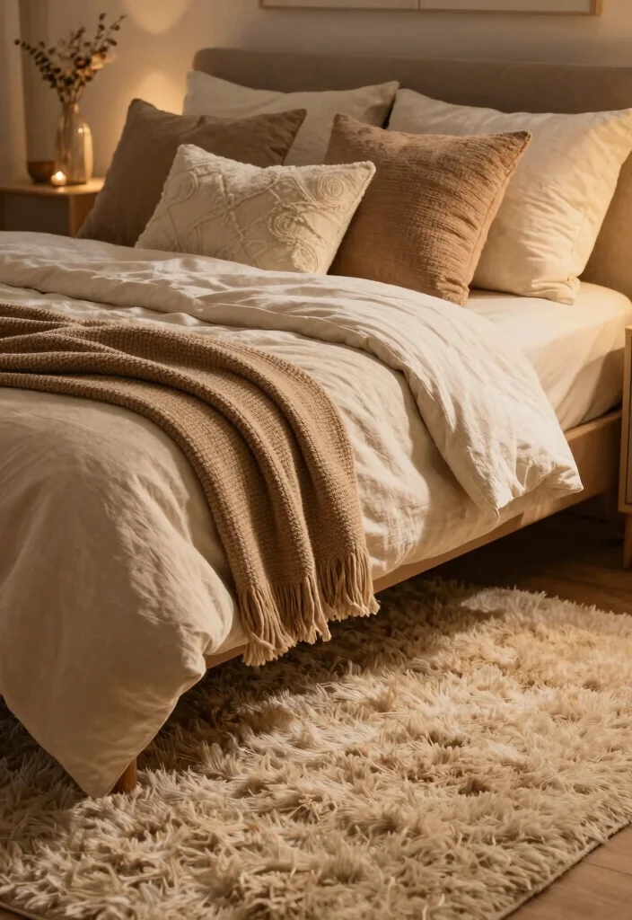 18 Bedroom Rugs Under Bed Ideas Perfect Proportions - 9. Shag Rug for Comfort 1