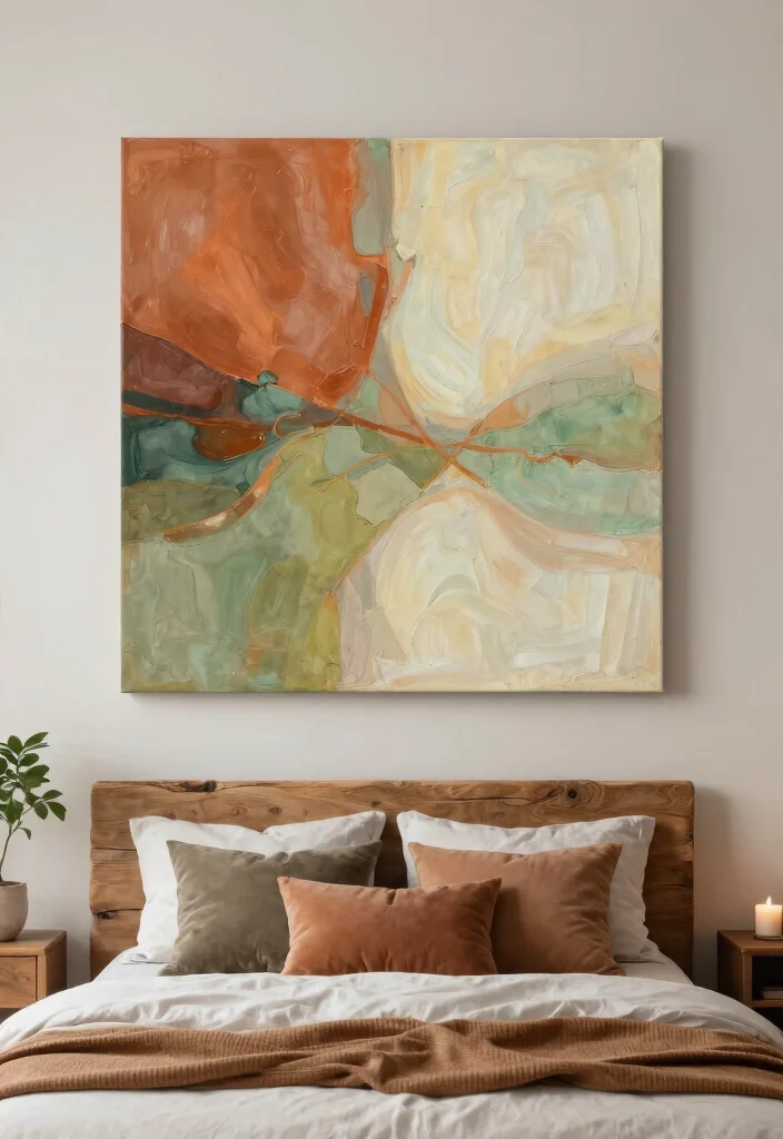 18 Boho-Chic Wall Art Inspo for Cozy Bedrooms - 1. Large Canvas Art with Earthy Hues 1