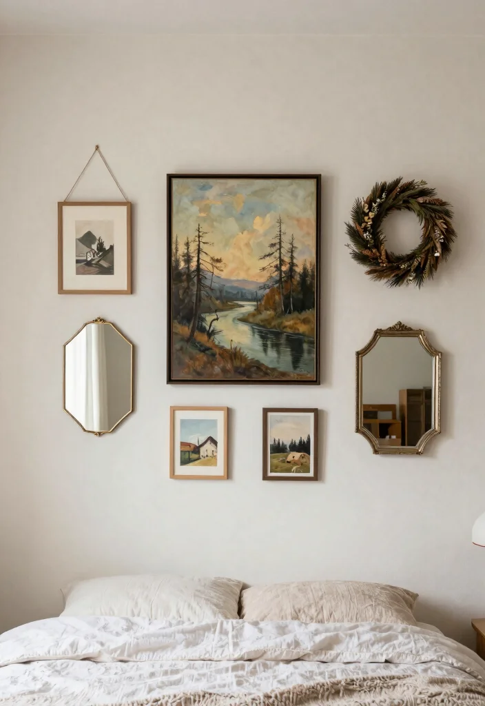18 Boho-Chic Wall Art Inspo for Cozy Bedrooms - 11. Layered Wall Decor 1
