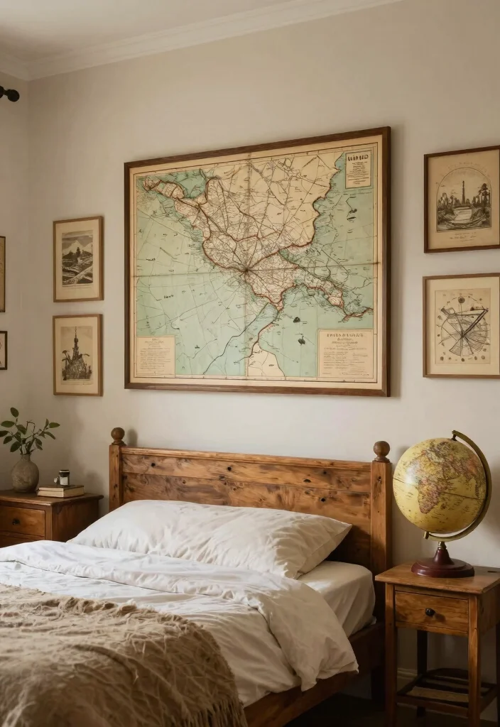 18 Boho-Chic Wall Art Inspo for Cozy Bedrooms - 14. Vintage Maps or Travel Art 1