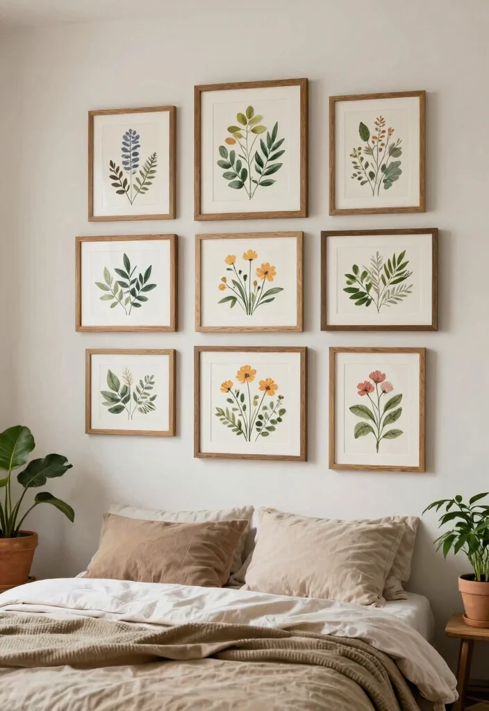 18 Boho-Chic Wall Art Inspo for Cozy Bedrooms - 7. Botanical Illustrations 1