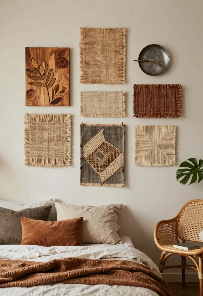18 Boho-Chic Wall Art Inspo for Cozy Bedrooms - 8. Textured Wall Art 1