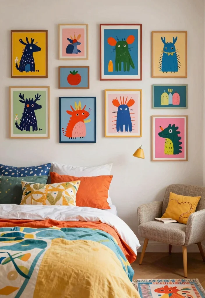18 Boho-Chic Wall Art Inspo for Cozy Bedrooms - 9. Whimsical Art Pieces 1