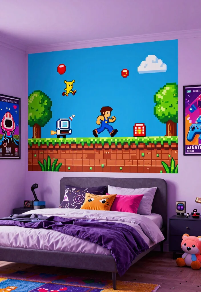 18 Video Game Bedroom Ideas for Boys Fun Gamer Style - 1. Retro Game Wall Murals 1