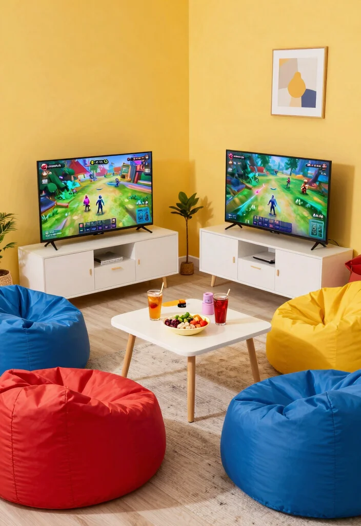 18 Video Game Bedroom Ideas for Boys Fun Gamer Style - 5. Gaming Corner with Bean Bags 1