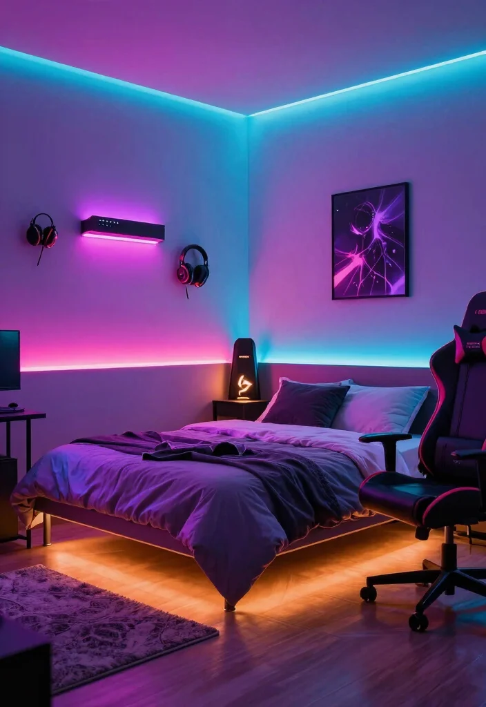 18 Video Game Bedroom Ideas for Boys Fun Gamer Style - 7. LED Lighting Features 1