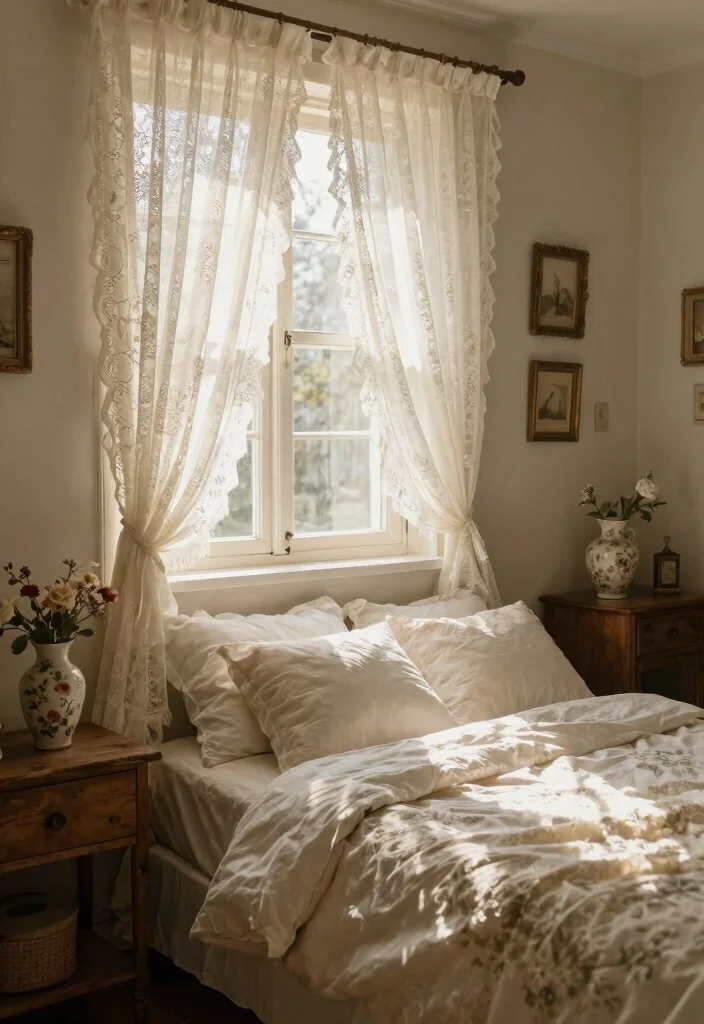 12 Farmhouse Curtain Ideas That Add Privacy Without Blocking Light - 5. Vintage Lace Curtains for a Touch of Elegance 1