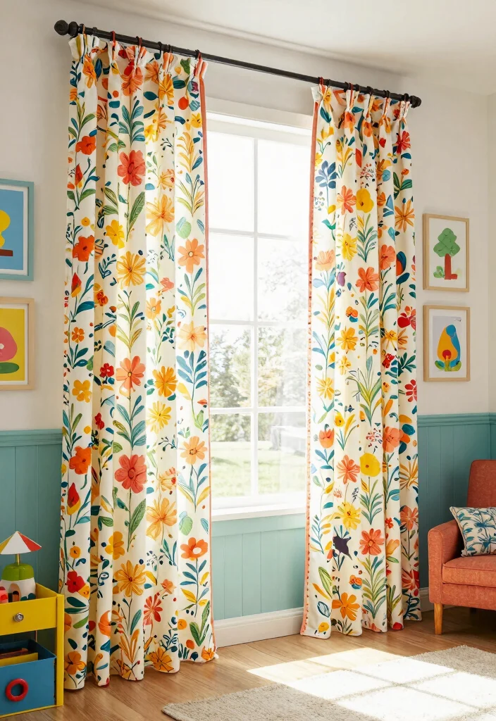 12 Farmhouse Curtain Ideas That Add Privacy Without Blocking Light - 8. Printed Cotton Curtains for a Pop of Color 1