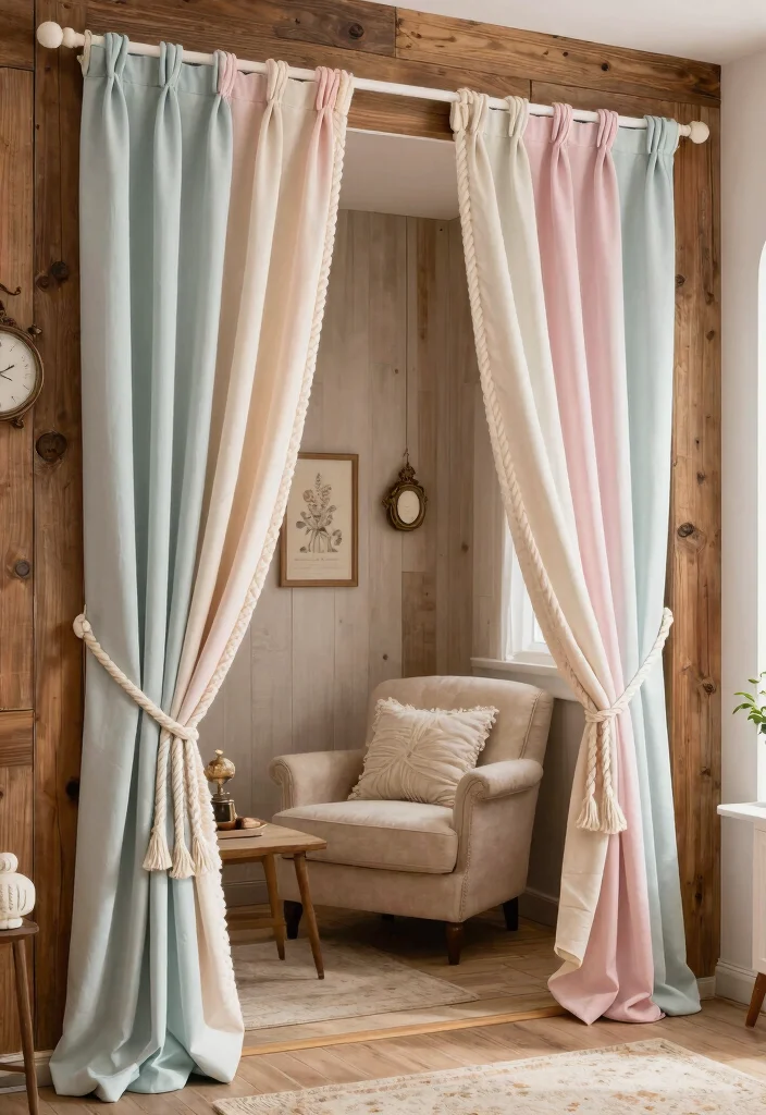 12 Farmhouse Curtain Ideas That Add Privacy Without Blocking Light - 9. Twisted Cord and Rope Details for Whimsical Appeal 1