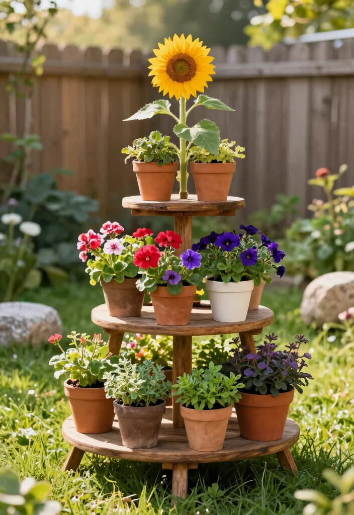 12 Flower Pots in Flower Beds Ideas That Add Height Without Digging - 1. Tiered Plant Stands 1