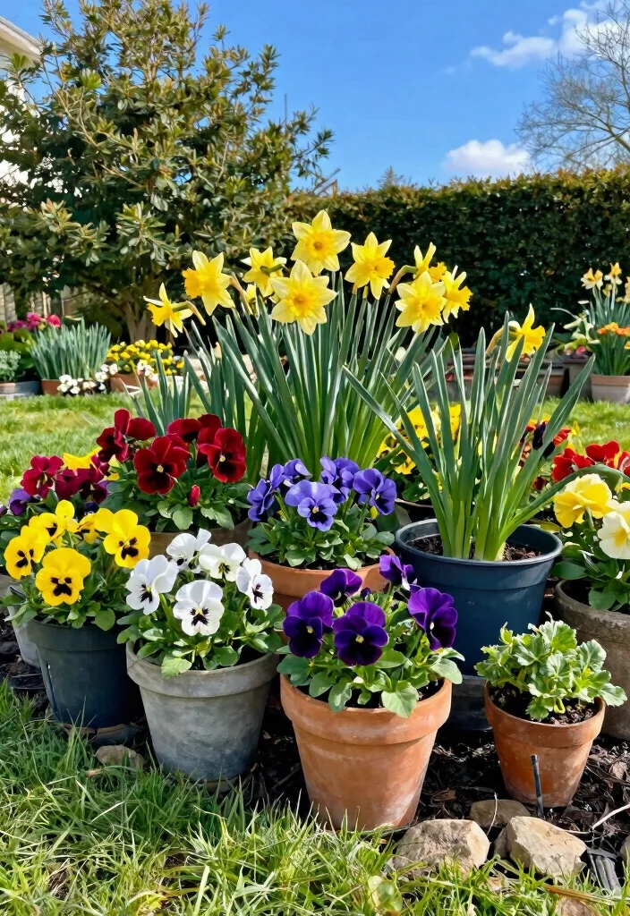 12 Flower Pots in Flower Beds Ideas That Add Height Without Digging - 12. Seasonal Flower Pots 1