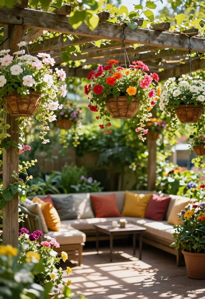 12 Flower Pots in Flower Beds Ideas That Add Height Without Digging - 4. Hanging Baskets 1