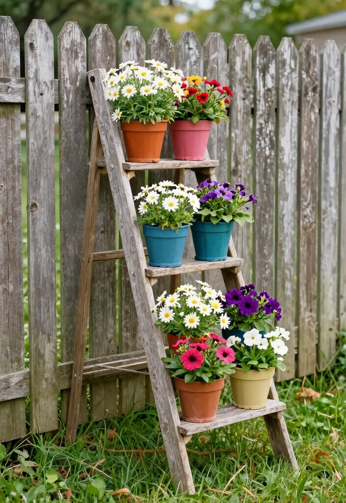 12 Flower Pots in Flower Beds Ideas That Add Height Without Digging - 5. Ladder Planters 1