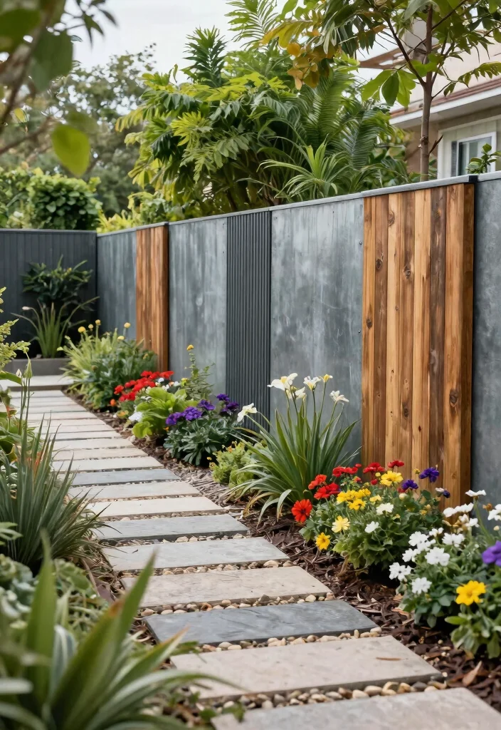 12 Metal Privacy Fence Ideas That Block Views Without Rusting - 10. Mixed Material Fencing 1