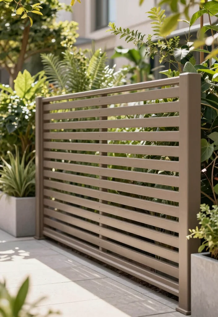 12 Metal Privacy Fence Ideas That Block Views Without Rusting - 8. Horizontal Slat Metal Fencing 1