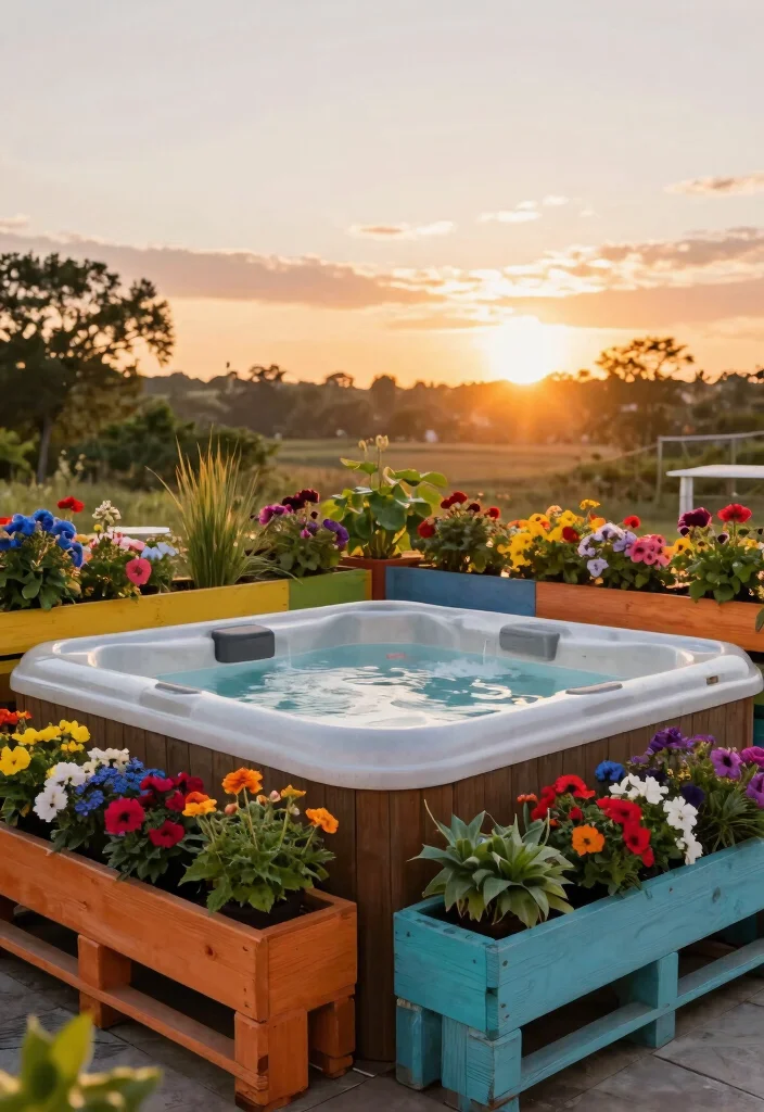 12 Outdoor Hot Tub Ideas on a Budget That Don't Need a Full Deck - 10. Upcycled Pallet Planters 1