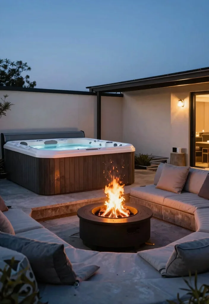 12 Outdoor Hot Tub Ideas on a Budget That Don't Need a Full Deck - 6. Fire Pit Combo 1