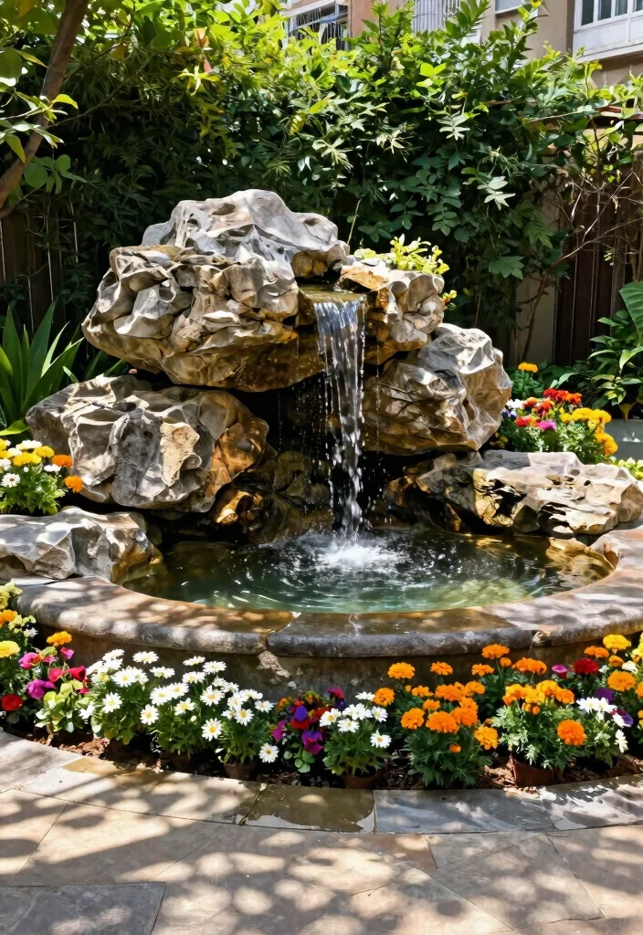 12 Outdoor Water Fountains That Run Without Buried Plumbing - 1. Cascading Rock Water Fountain 1