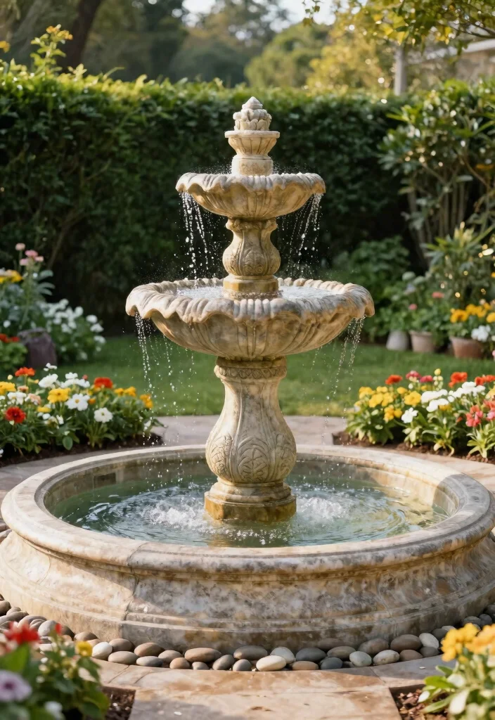 12 Outdoor Water Fountains That Run Without Buried Plumbing - 10. Classic Stone Fountain 1