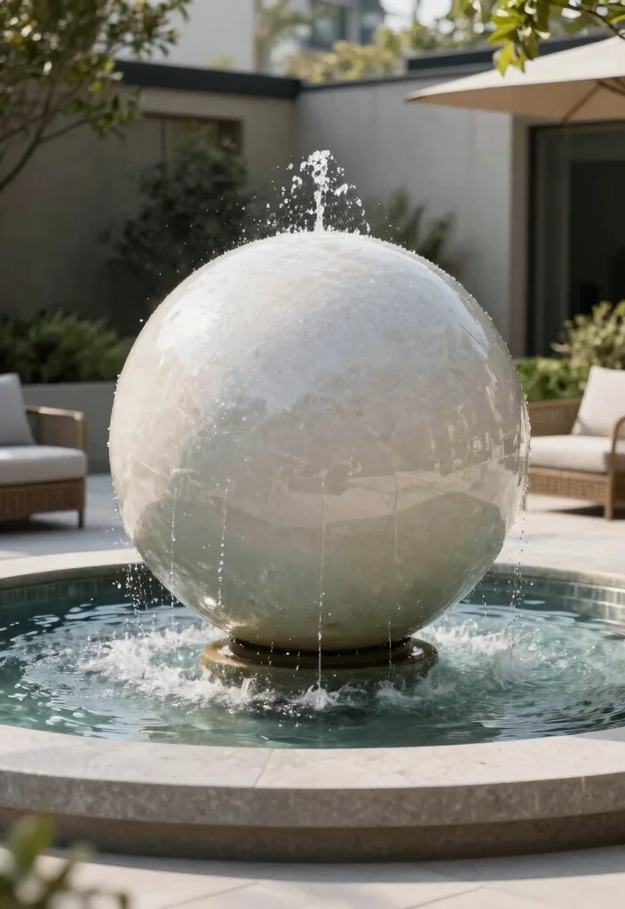 12 Outdoor Water Fountains That Run Without Buried Plumbing - 12. Elegant Sphere Fountain 1